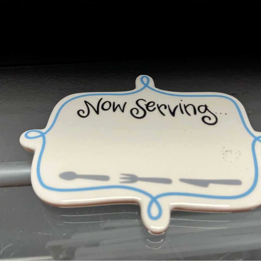 Happy Everything Ceramic Now Serving Platter with Blue Trim